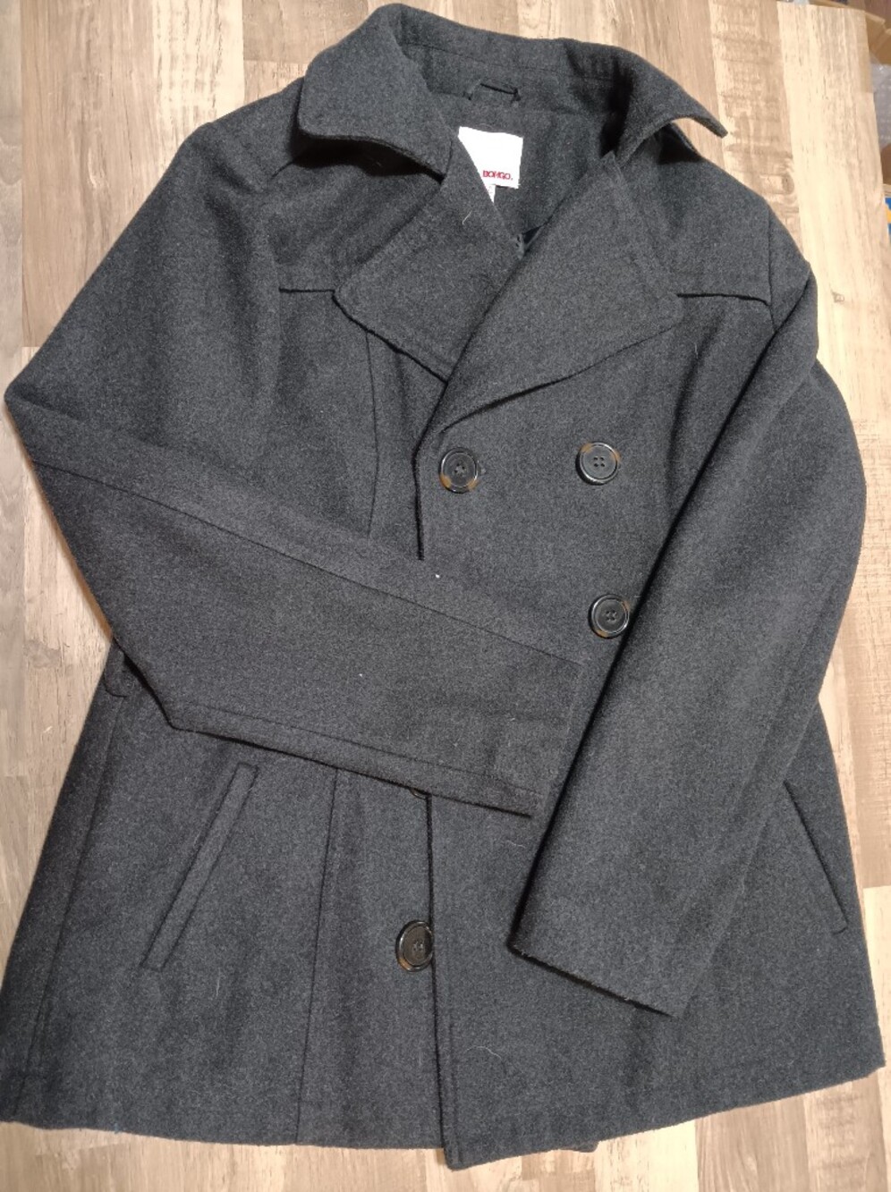 BONGO Black/ Charcoal Gray Double-Breasted Trench Coat with Belt